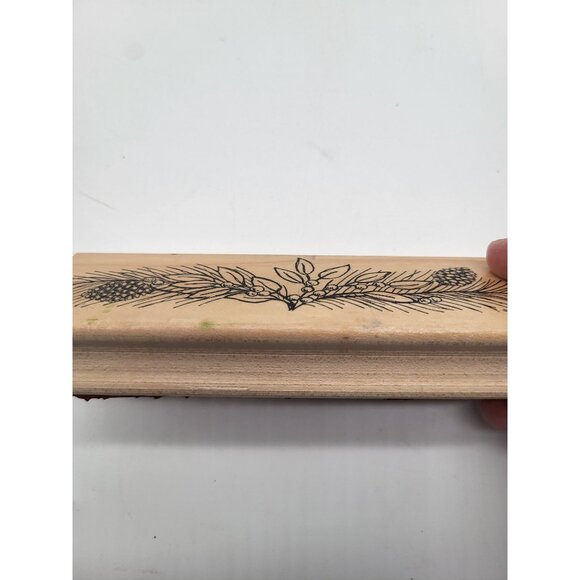 Great Impressions C210 Wood Mounted Rubber Stamp Pinecone Holly Branch Holiday - Picture 2 of 8